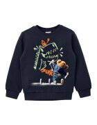 sOliver Bluza de trening din amestec de bumbac cu imprimeu grafic - Albastru ultramarin/Portocaliu mandarina/Verde pal