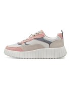 sOliver Pantofi sport cu model colorblock si insertii din piele intoarsa sintetica - Alb/Roz prafuit/Grej