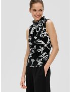 sOliver Top slim fit cu model floral - Alb/Negru