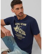 sOliver Tricou barbati cu decolteu la baza gatului - imprimeu text - Regular fit - Galben/Bleumarin