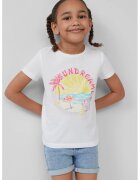 sOliver Tricou cu decolteu la baza gatului - model grafic si imprimeu text - Roz pastel/Galben pal/Alb optic