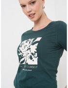sOliver Tricou cu decolteu la baza gatului si design grafic - Auriu/Alb fildes/Verde englez