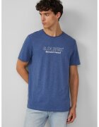 sOliver Tricou cu decolteu la baza gatului si imprimeu logo pe piept - Albastru melange