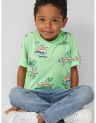 sOliver Tricou cu decolteu la baza gatului si imprimeu - Portocaliu/Albastru inchis/Verde pal