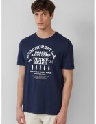 sOliver Tricou cu decolteu la baza gatului si imprimeu text - Alb/Albastru indigo