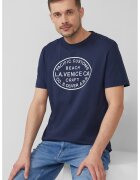 sOliver Tricou cu decolteu la baza gatului si imprimeu text - Albastru ultramarin/Alb murdar