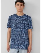 sOliver Tricou cu decolteu la baza gatului si model - Albastru inchis/Albastru deschis