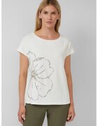 sOliver Tricou cu decolteu rotund si model floral - Alb murdar/Argintiu