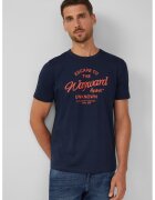 sOliver Tricou cu logo si decolteu la baza gatului - Coral/Bleumarin