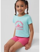 sOliver Tricou din bumbac cu imprimeu si decolteu rotund - Fucsia/Albastru glaciar
