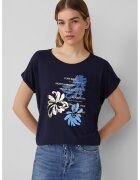 sOliver Tricou lejer cu decolteu rotund - Auriu/Albastru ultramarin