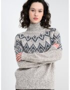 Stefanel Pulover cu guler inalt si model - Alb/Maro/Gri inchis