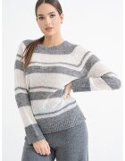 Stefanel Pulover din amestec de lana alpaca cu maneci raglan - Alb/Gri inchis