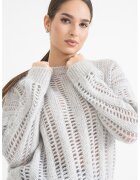 Stefanel Pulover perforat tricotat cu maneci cazute - Gri deschis