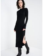 Stefanel Rochie midi cu slit lateral - maneci lungi si striatii - Negru/Argintiu