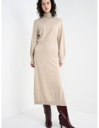 Stefanel Rochie tricotata fin de lana cu guler inalt si slit lateral - Bej melange