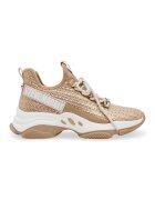 Steve Madden Pantofi sport cu talpa demi-wedge si aplicatii cu paiete - Alb optic/Maro inchis
