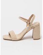 Steve Madden Sandale din piele si piele ecologica - Alb fildes/Bej