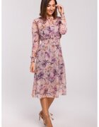 Stylove Rochie midi din sifon cu maneci lungi - - Violet/Roz