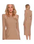 Stylove Rochie midi - S412 Bej Decolteu rotund functional - Maneci lungi - Fermoar ascuns la spate - Bej