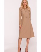 Stylove Rochie midi - S413 Bej decolteu maneci lungi - decorative - Poliester - Trapezoidala - Bej