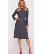 Stylove Rochie midi - S413 Gri decolteu semicircular - maneci lungi - crapaturi laterale - fonduri decorative - Poliester - Trapezoidala - Gri