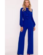 Stylove Salopeta eleganta - S420 albastru material neted cu finisaj moale - guler ridicat - maneci lungi bufante - fermoar ascuns - Albastru