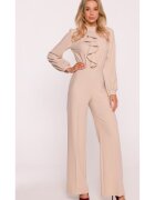 Stylove Salopeta eleganta - S420 Bej material neted cu finisaj moale - guler ridicat - maneci lungi bufante - fermoar ascuns - Bej
