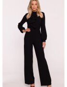 Stylove Salopeta eleganta - S420 Negru material neted cu finisaj moale - guler ridicat - maneci lungi bufante - fermoar ascuns - Negru
