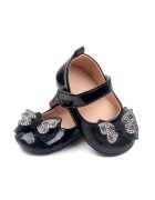 Superbaby Pantofi Cu Fundita Cu Strasuri - Elegant - Piele lacuita - Fete - Velcro - Negru