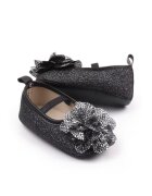 Superbaby Pantofi Eleganti - Cu Sclipici Si Floare Argintie - Piele ecologica - Fete - Banda elastica - Negru