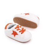 Superbaby Pantofi Sport Cu Steluta Portocalie - Piele ecologica - Fete - Velcro - Alb - Alb