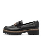 Tamaris Pantofi loafer de piele cu toc masiv - Negru/Bej deschis