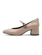 Tamaris Pantofi Mary Jane de piele ecologica cu toc masiv - Maro taupe deschis