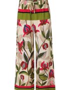 Tatuum Pantaloni cu snur in talie si model floral - Fucsia/Bej/Verde masliniu