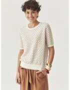 Tatuum Tricou crosetat cu model in dungi - Alb fildes/Maro