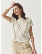 Tatuum Tricou cu decolteu in V si model in dungi - Negru/Alb murdar