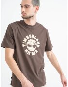 Timberland Tricou cu decolteu la baza gatului si logo texturat - Alb fildes/Maro