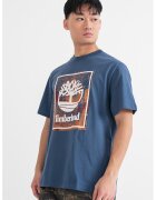 Timberland Tricou cu imprimeu grafic si logo - Alb/Albastru inchis/Portocaliu stins