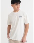 Timberland Tricou de bumbac cu decolteu la baza gatului si logo - Alb fildes/Bleumarin