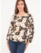 Timeout Bluza cu model si decolteu rotund - Alb/Negru/Galben sofran