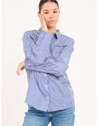 Timeout Camasa din bumbac cu model in dungi si buzunare pe piept - Alb/Albastru deschis