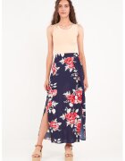Timeout Fusta lunga cu model floral si slit lateral - Rosu/Bleumarin