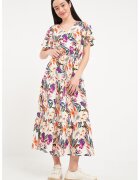 Timeout Rochie lunga cu model floral si decolteu in V - Alb fildes/Portocaliu/Violet