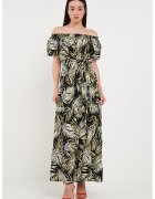 Timeout Rochie maxi cu model si decolteu pe umeri - Alb fildes/Negru/Verde sparanghel
