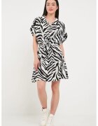 Timeout Rochie mini evazata cu nasturi si zebra - Alb/Negru