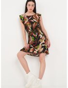 Timeout Rochie scurta cu talie ajustabila si model floral - Verde/Negru/Bej