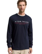 Tom Tailor Bluza cu decolteu la baza gatului si imprimeu logo - Bleumarin