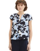 Tom Tailor Bluza cu maneci scurte si imprimeu - Albastru ultramarin/Alb optic