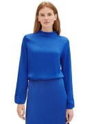 Tom Tailor Bluza de satin cu decolteu drapat - Albastru royal